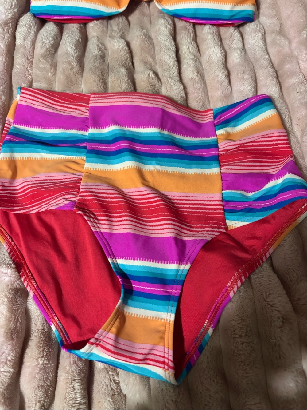 : Aerie Striped Bandeau Bikini Set High Rise Bottoms Multicolor M NWOT - Picture 3 of 10